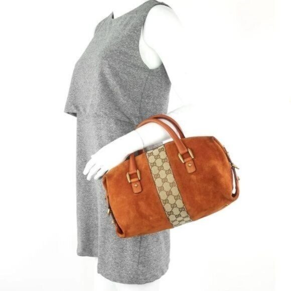 Vintage Gucci Boston monogram Orange Suede and Leather & canvas GG Rockstud bag - Picture 16 of 16